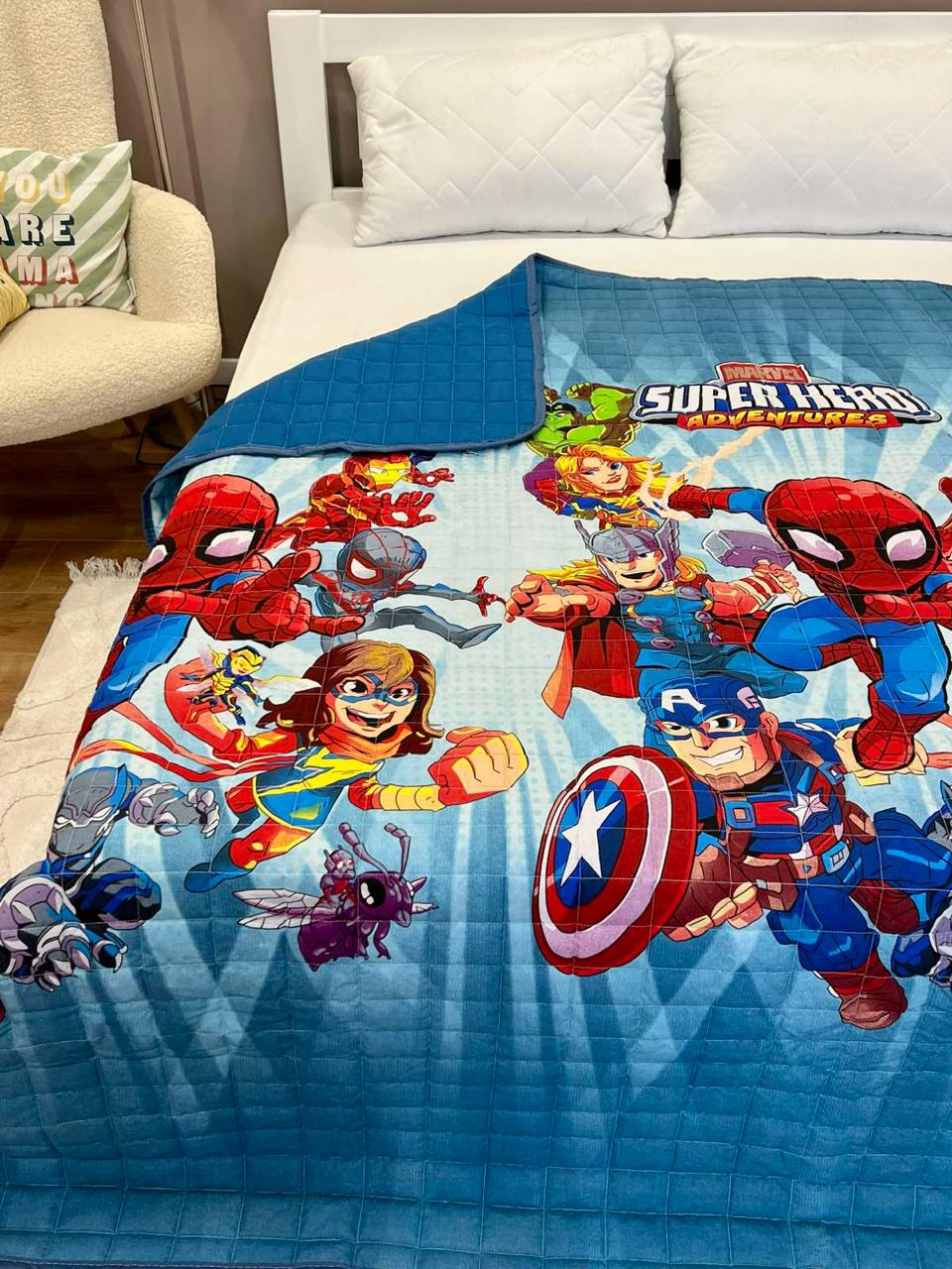Ковдра дитяча з малюнком супергерої двостороння 150х210 см Синій
