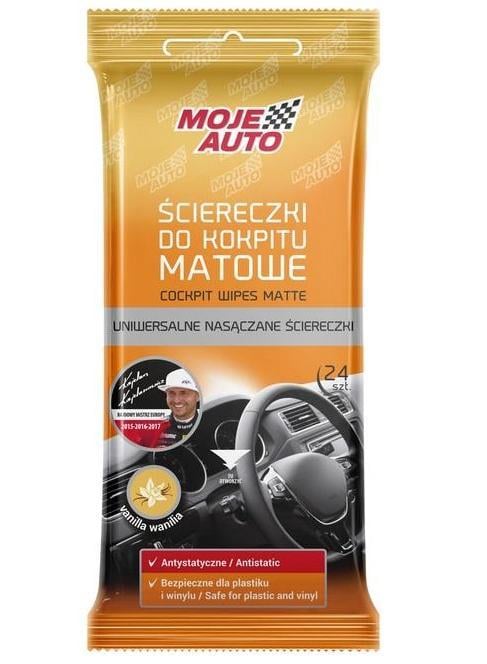 Вологі серветки Moje AUTO Лимон для чищення панелі приладів матові 24 шт. (19-068)