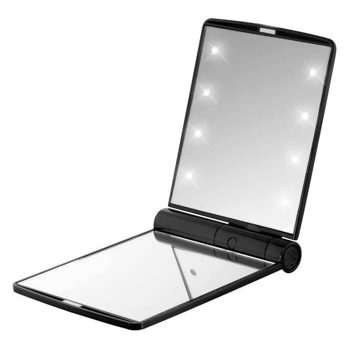 Зеркало карманное для макияжа SUNROZ Pocket Mirror с подсветкой 8 светодиодов Черный (SUN0638)