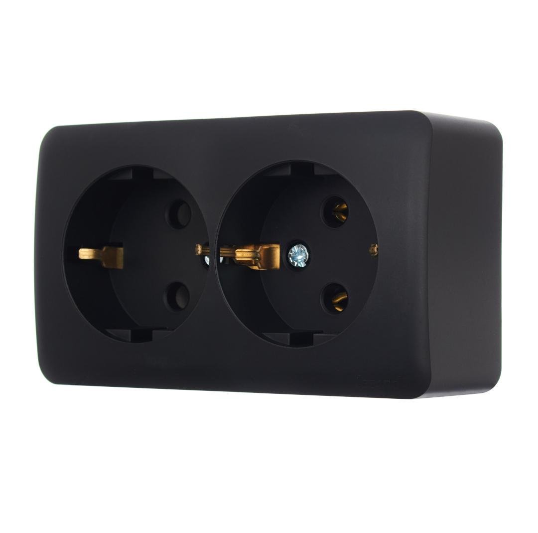 Розетка двойная Viola с заземлением Антрацит (751-4200-127B)