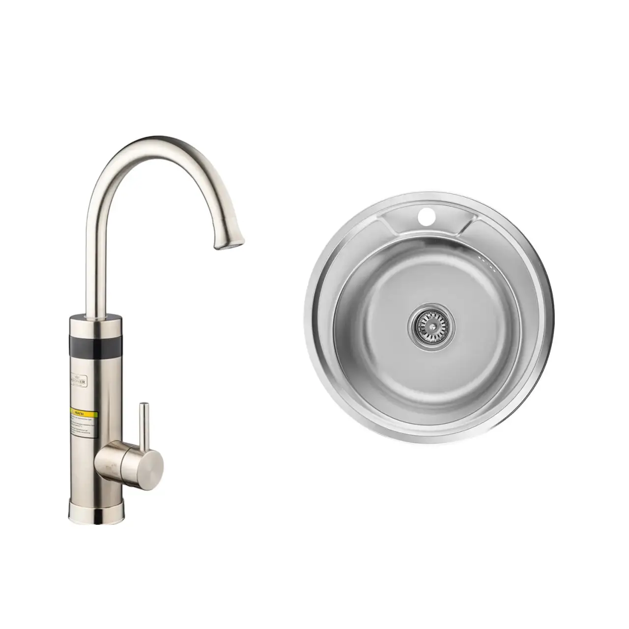 Комплект кухонная мойка Kroner и проточный водонагреватель Kroner Volt ESG088 с дисплеем (14517118)