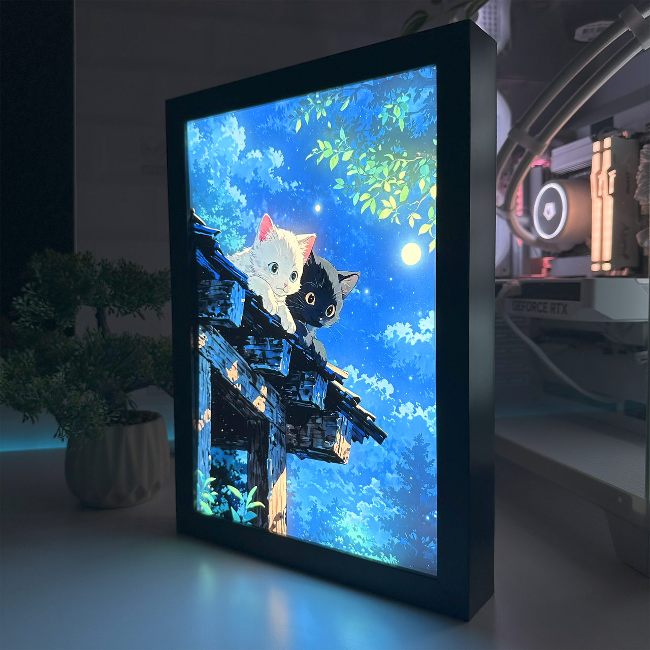 Светильник светодиодный акриловый с 3D-эффектом Арт Котики Черный