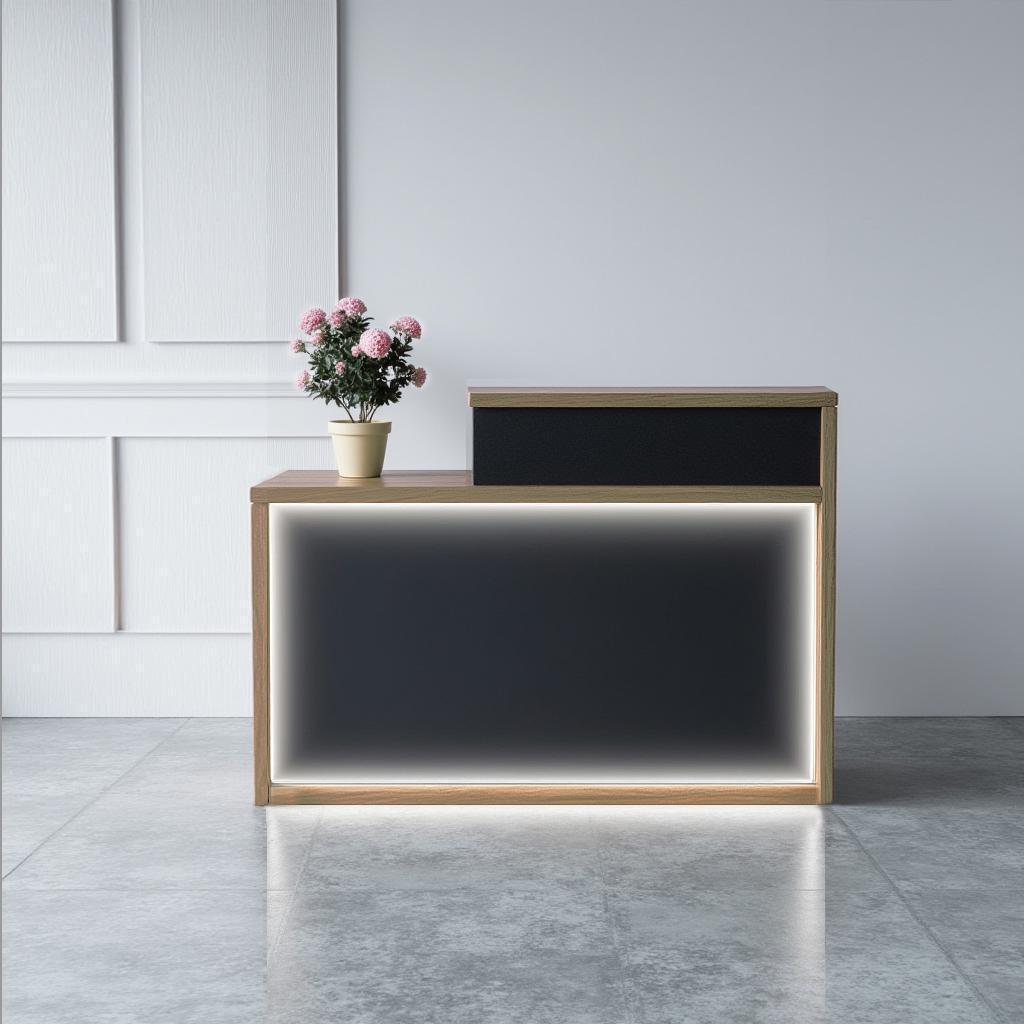 Стойка-ресепшн/4 Tobi Sho левосторонняя для офиса/салона с подсветкой 1400х600х1050 мм Дуб аппалачи/Черный (76067565) - фото 2