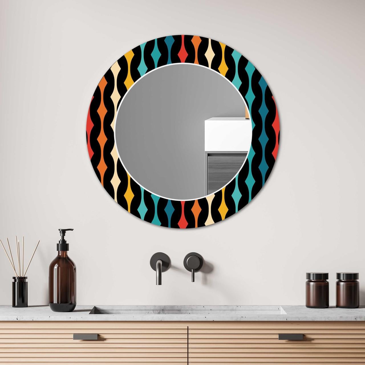 Зеркало на стену NovellaPrint с рисунком орнамента круглое 50 см (2007.1)