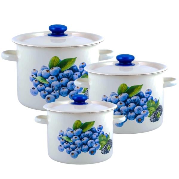 Набор кастрюль Голубика с эмалированными крышками