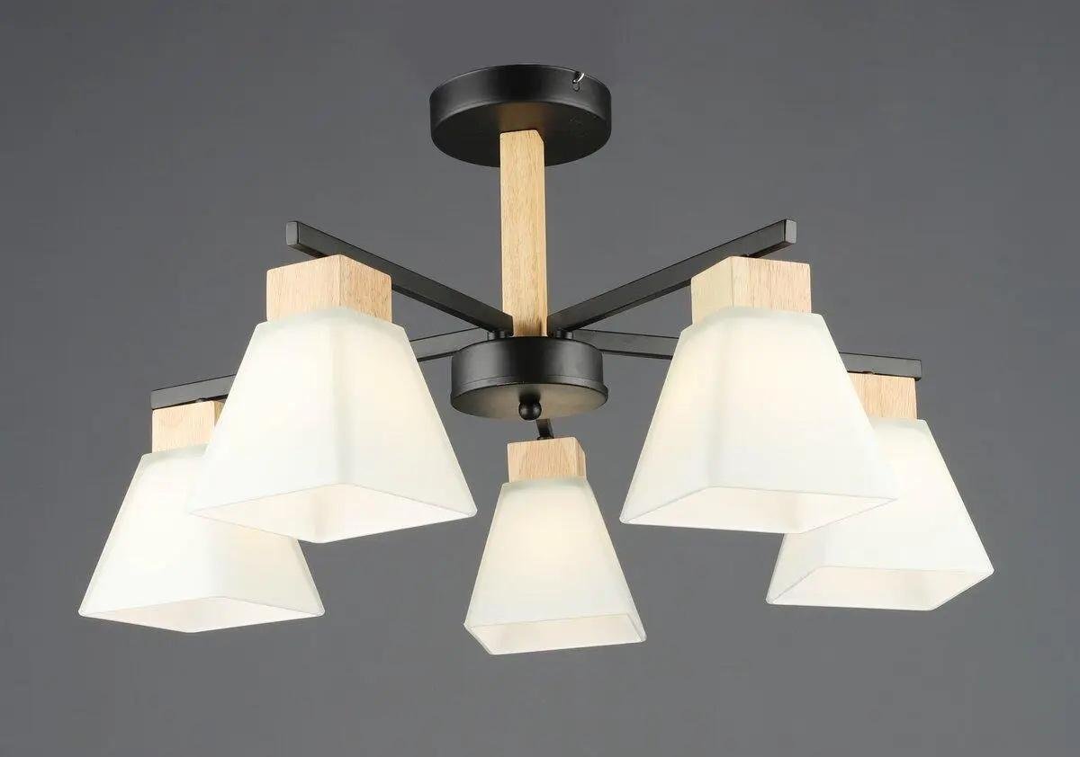 Люстра стельова Valeso B N6608/5 BK+WOOD з дерев'яними елементами під п'ять ламп Е27 IP20 Чорний (00000139903)