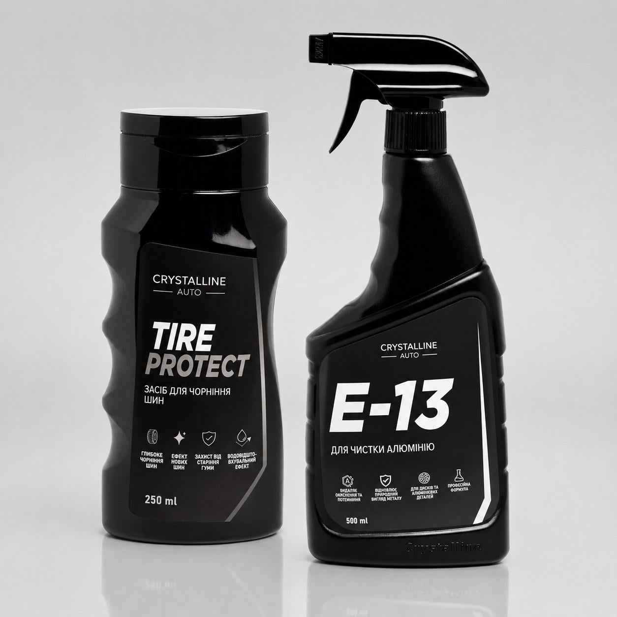 Набор для ухода за колесами авто E-13 TIRE PROTECT 250 мл очиститель алюминиевых дисков/чернитель шин 500 мл