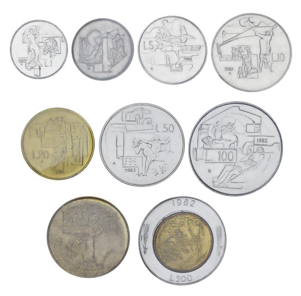 Набор коллекционных монет Сан-Марино 9 шт. 1982 UNC 1/2/5/10/20/50/100/200/500 лир (М23388)