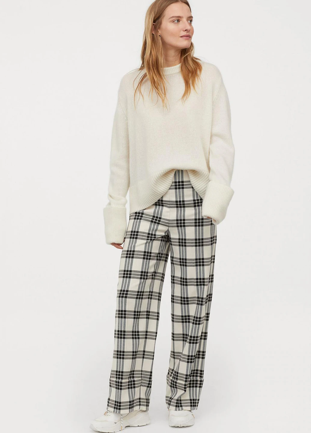 Брюки женские H&M Клетка р. 34 Бежевый (0725354)