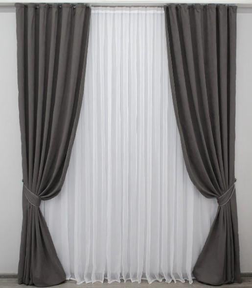 Штори в вітальню/спальню SPARTA мікровелюр 1,5х2,85 м 2 шт. Темно-сірий (1092ш)
