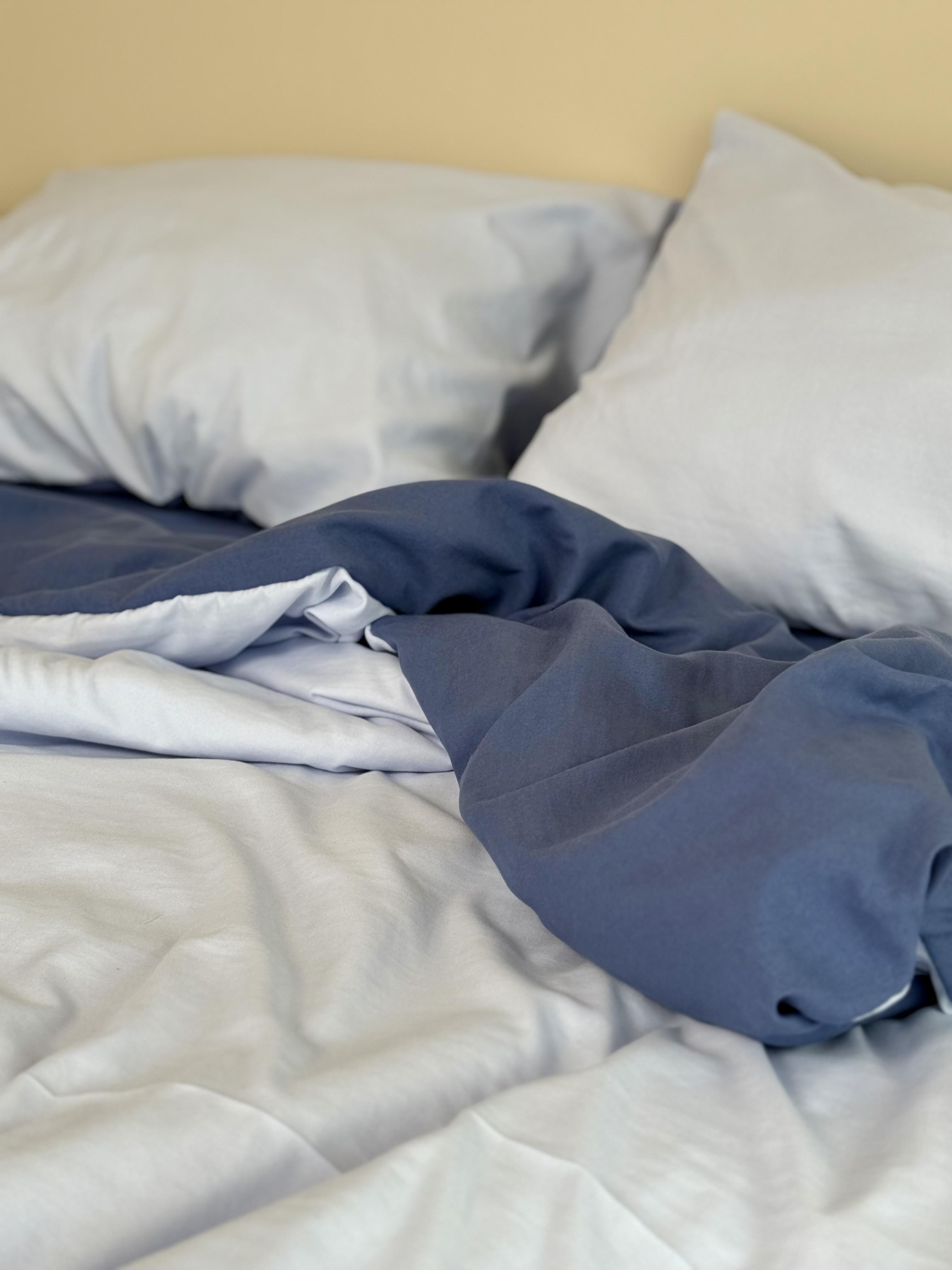 Комплект постельного белья Тень сатин евро/наволочки 50х70/70х70 см Голубой/Синий (6922) - фото 2