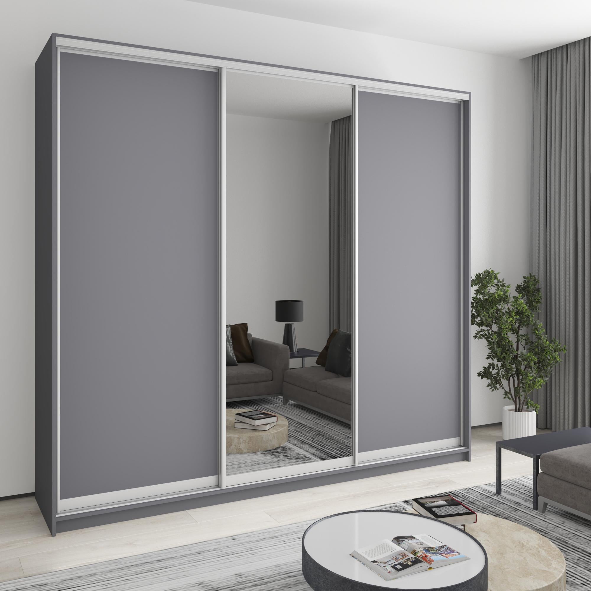 Шкаф-купе трехдверный MebelStar Уни AL 2 ДСП/зеркало 260x45x240 см Антрацит (MBS-1940) Шкаф-купе трехдверный MebelStar Уни AL 2 ДСП/зеркало 260x45x240 см Антрацит (MBS-1940)