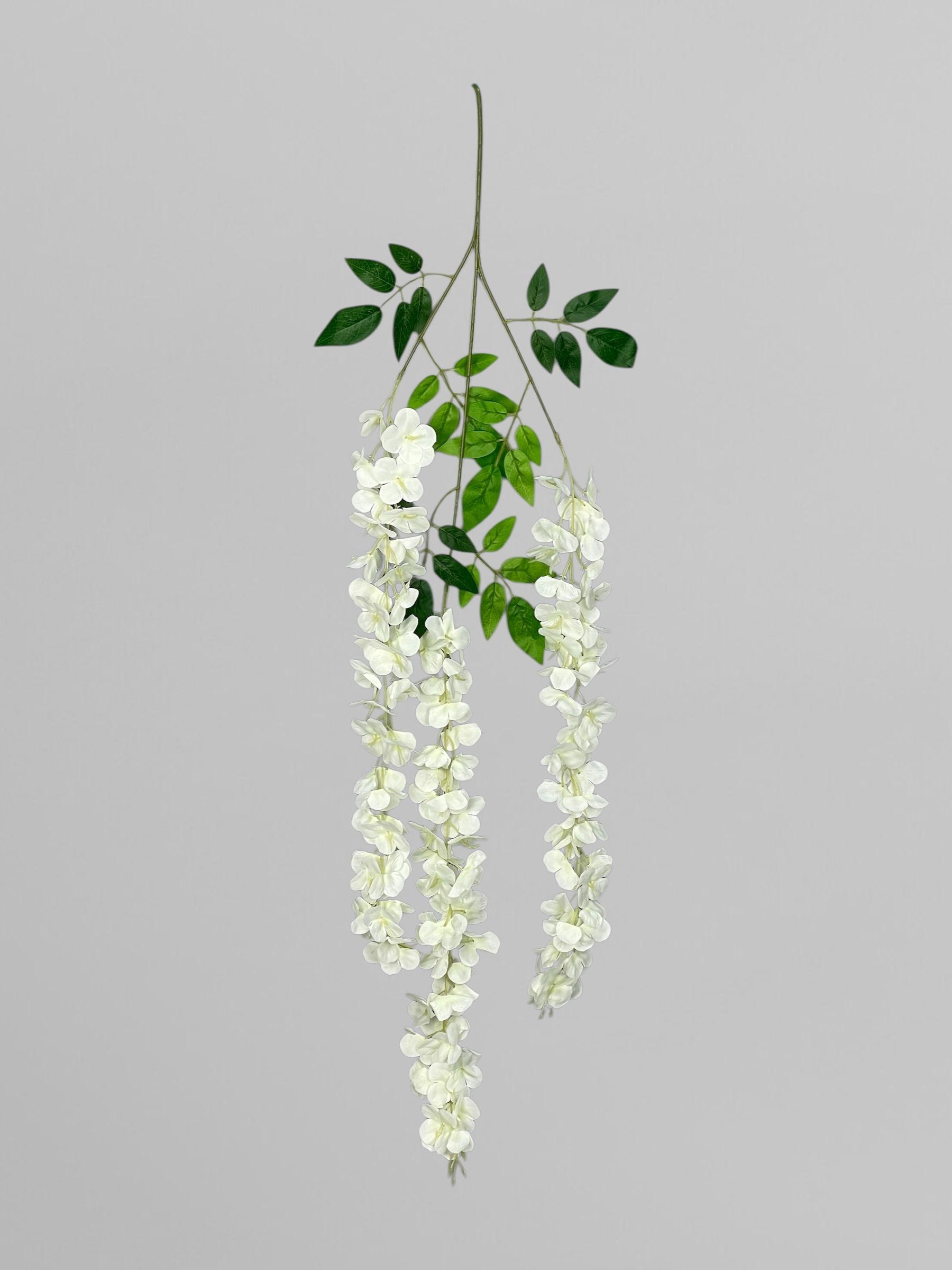 Искусственные ампельные цветы глициния из сатина 105 см Белый (К12005)