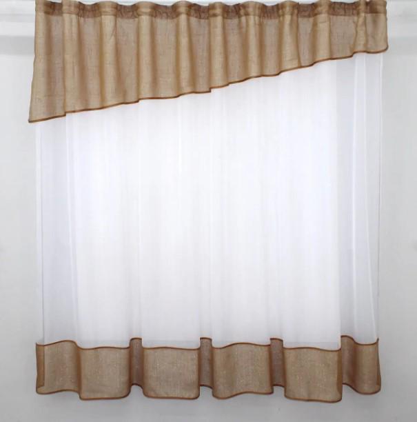 Занавеска на кухню шифон/батист 270х170 см Карамельный/Белый (047к)
