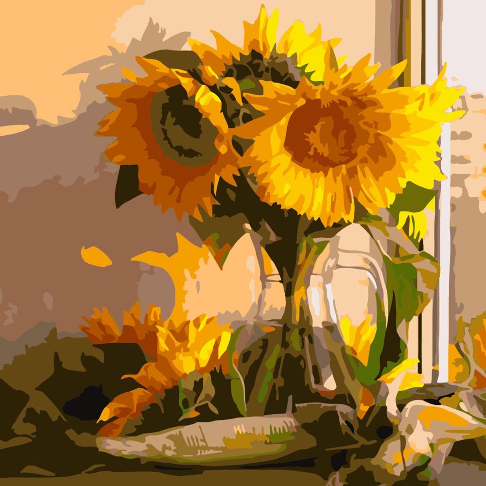 Картина по номерам Strateg Премиум Подсолнухи в весе 40x40 см (Str-SK007)