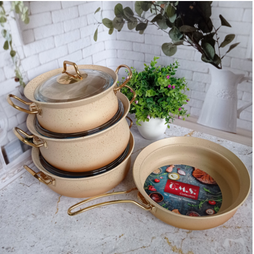 Набір посуду OMS з антипригарним покриттям для індукціі 7 предметів (3044-ind-cream) - фото 4 Набір посуду OMS з антипригарним покриттям для індукціі 7 предметів (3044-ind-cream) - фото 4