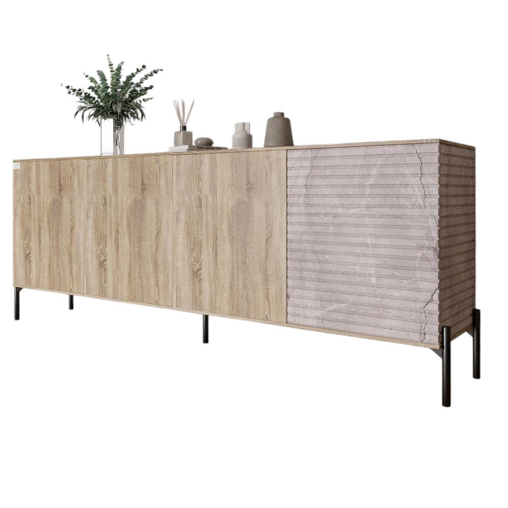 Комод в гостиную Lion Грей на черных металлических ножках 204x38x76,5 см Дуб сонома трюфель/Камень (000-000-2048) - фото 2 Комод в гостиную Lion Грей на черных металлических ножках 204x38x76,5 см Дуб сонома трюфель/Камень (000-000-2048) - фото 2