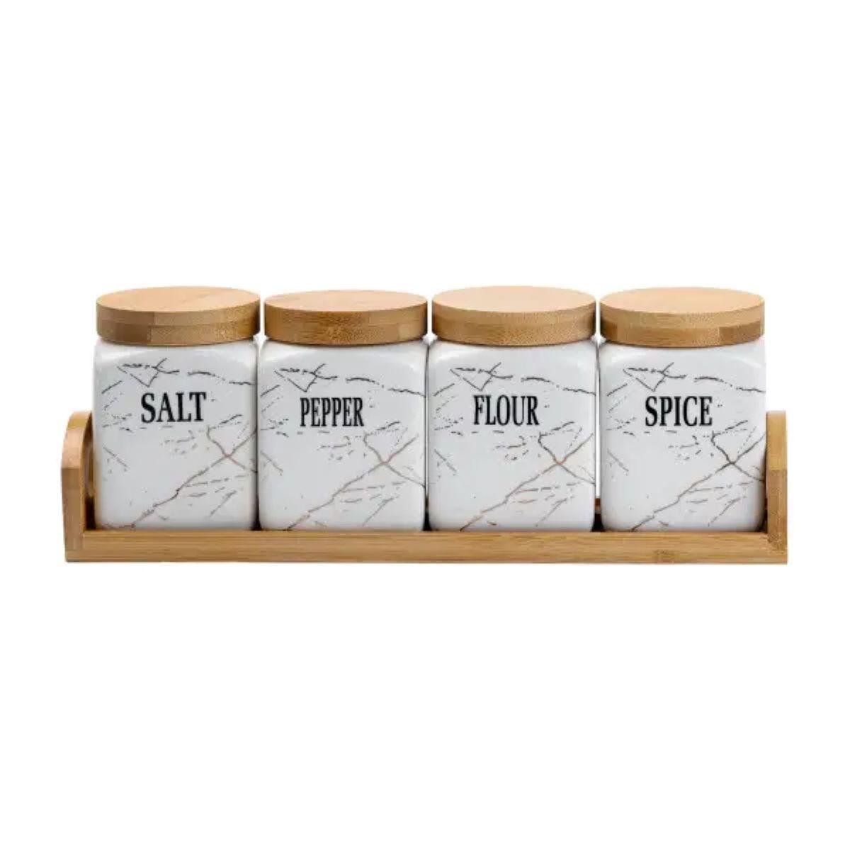 Набір для сипучих продуктів 4 бамбуковій підставці на шт. по 300 мл (HP1210)