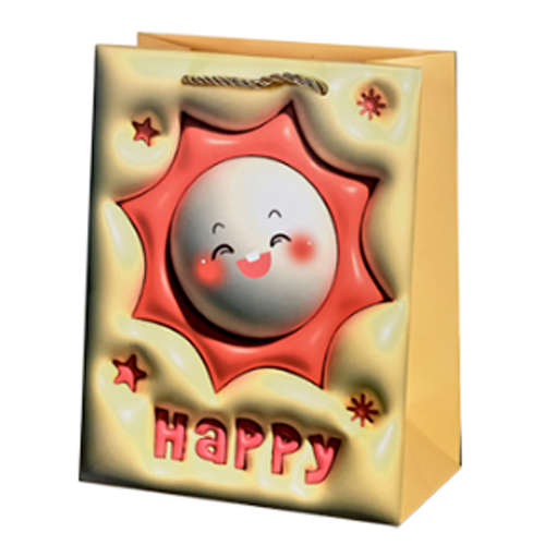 Подарунковий пакет з ручками Stenson R96974-L Happy 3D 31х41х12 см Yellow (34063540)
