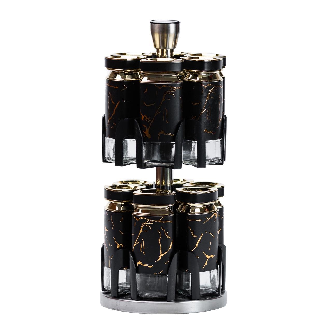 Набір для спецій на підставці 12 шт. по 120 мл Чорний мармур (HP1356) - фото 4