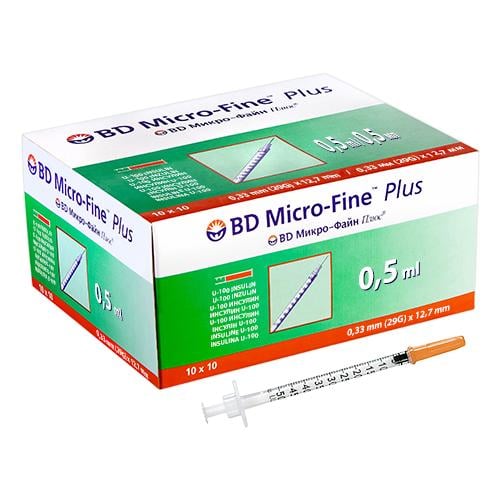 Шприц инсулиновый BD Micro-Fine 0,5 мл U-100 29G 0,33х12,7 мм (COM01838) Шприц инсулиновый BD Micro-Fine 0,5 мл U-100 29G 0,33х12,7 мм (COM01838)