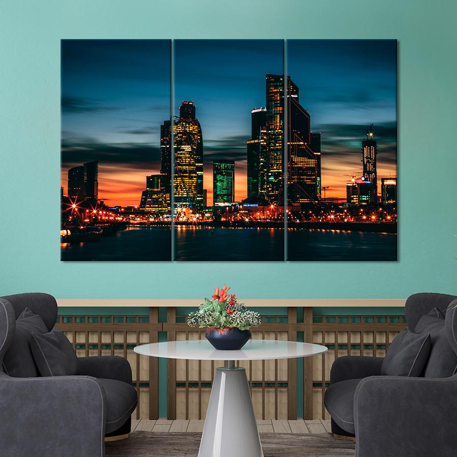 Картина город Огни вечерних небоскрёбов в центре города 128x81 см (A780-3)