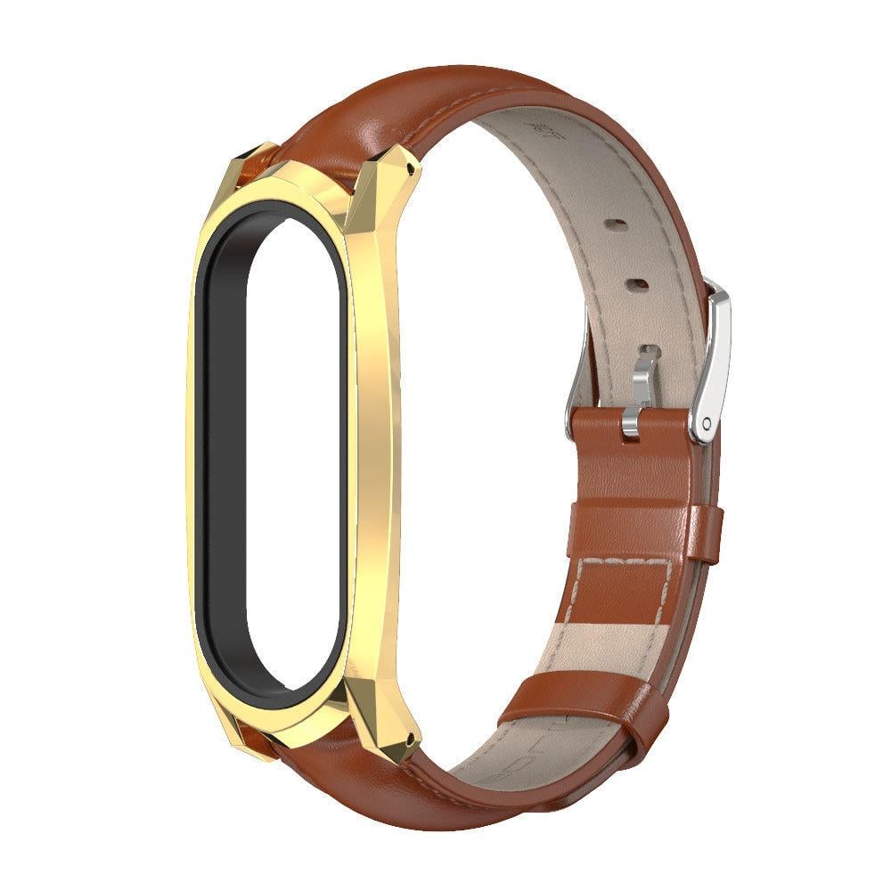 Ремешок для смарт-браслетов MiJobs GT кожаный для Xiaomi Mi Band 4/3 Коричневый/Золотой (2156P)