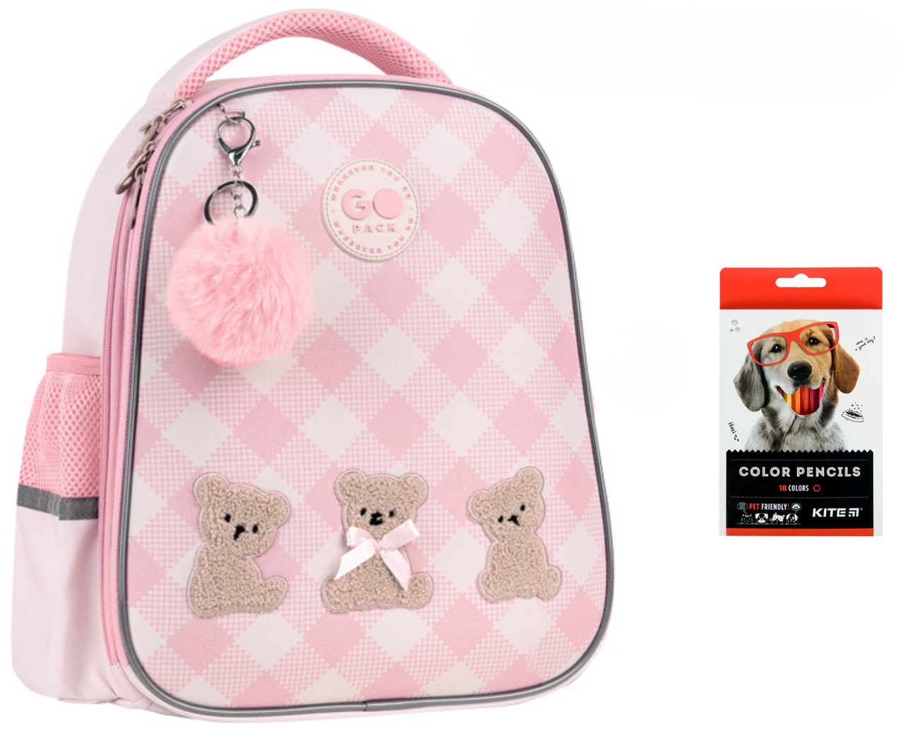 Рюкзак школьный полукаркасный GoPack Education GO26-165S-1 Teddy Bears и карандаши KITE 18 цветов (2905030970)