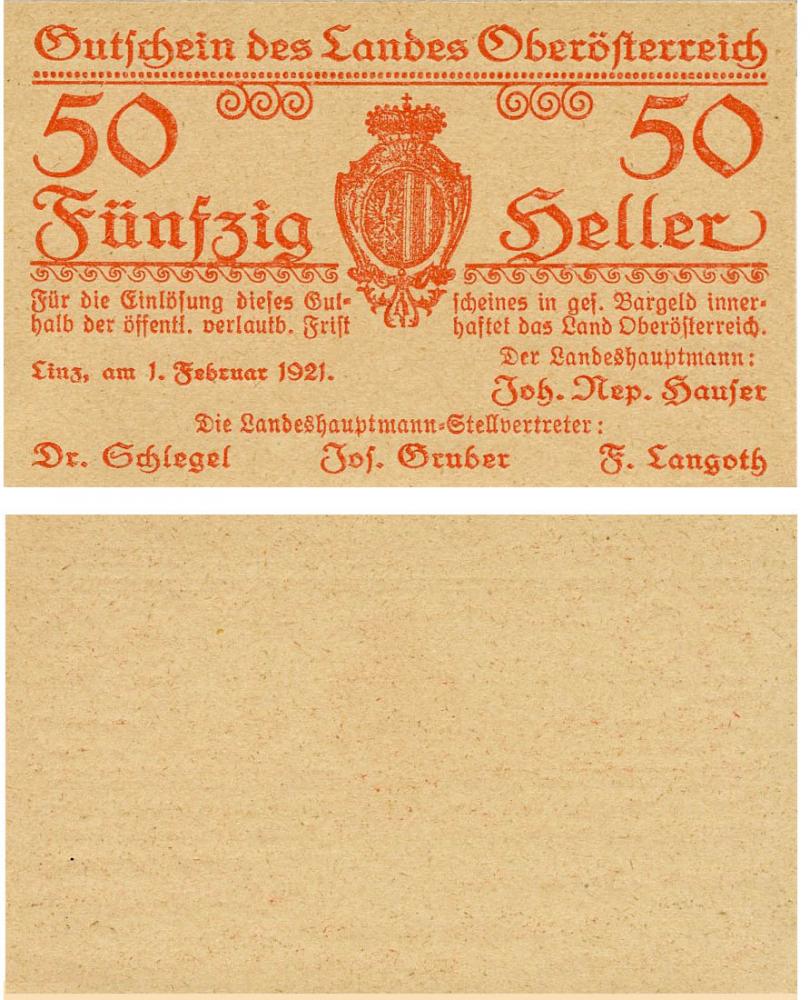 Коллекционная банкнота Австрия 50 геллеров 1921 UNC PS121 (Б13141)