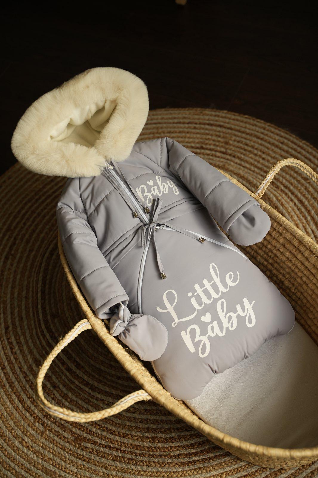 Комбінезон дитячий зимовий трансформер на овчині до двох років 3в1 Сірий (956)