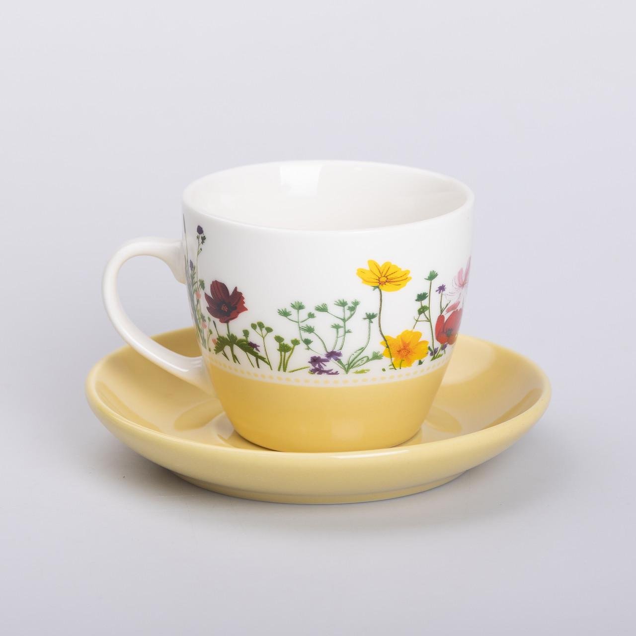 Чашка з блюдцем керамічна для чаю та кави 250 мл Жовтий (5757) - фото 1 Чашка з блюдцем керамічна для чаю та кави 250 мл Жовтий (5757) - фото 1