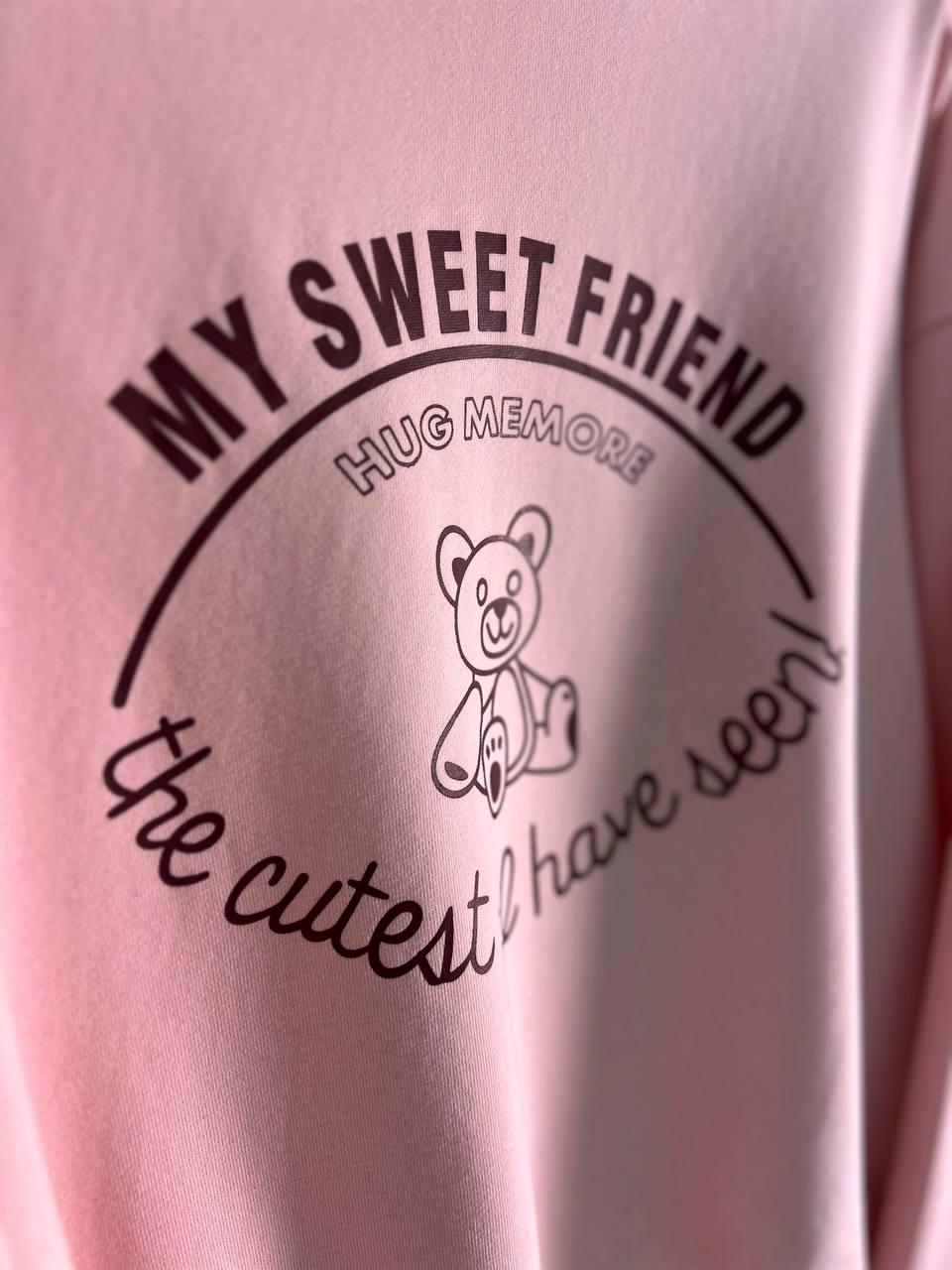 Свитшот женский A-N 25057 с рисунком мишкой впереди средней длины комфорт OS Розовый (3339) - фото 2 Свитшот женский A-N 25057 с рисунком мишкой впереди средней длины комфорт OS Розовый (3339) - фото 2