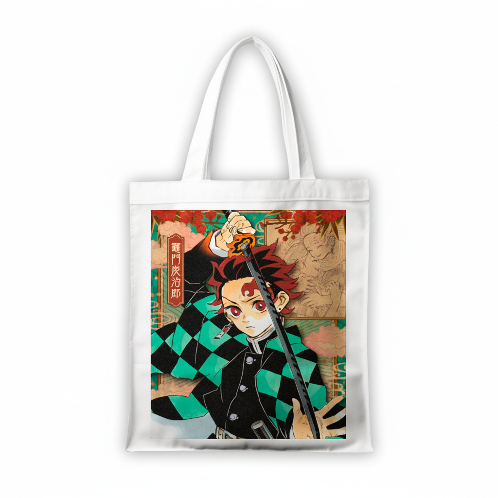Сумка-шопер Demon Slayer Kimetsu no Yaiba Танджиро Камадо из габардина Белый (26771)