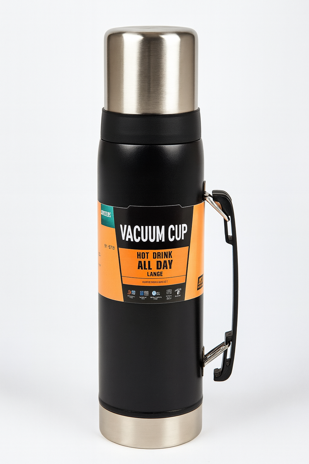 Термос туристичний Stenson Army з чашкою та ручкою 1,2 л Чорний (MT-5184)