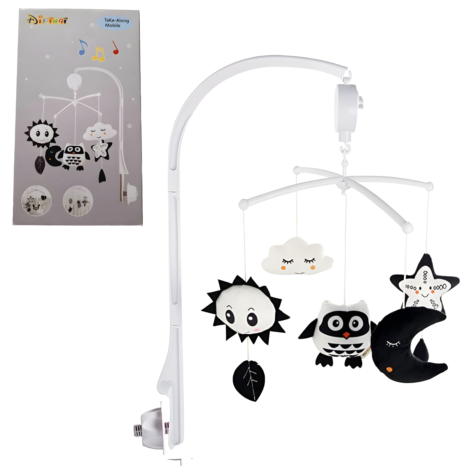 Карусель на кроватку с плюшевыми подвесками заводная музыка Черный (RAT11)