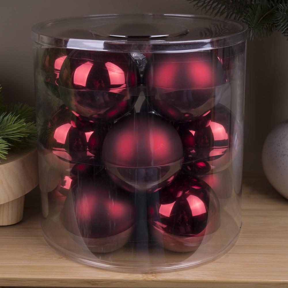 Кулі новорічні із скла 8 см 15 шт. Темно-червоний (4271-29)