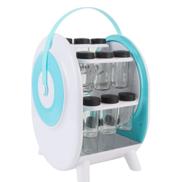 Набор емкостей для специй с вращением на 360° 18 стеклянных банок Бело-голубой (VP-754)