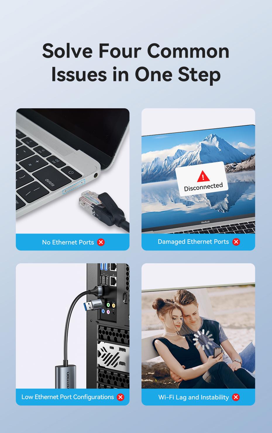 Адаптер Vention USB-C/USB-A на Gigabit Ethernet 1000 Мбит/с алюминиевый Plug and Play 0.15 м Серый (CFQHB) - фото 3