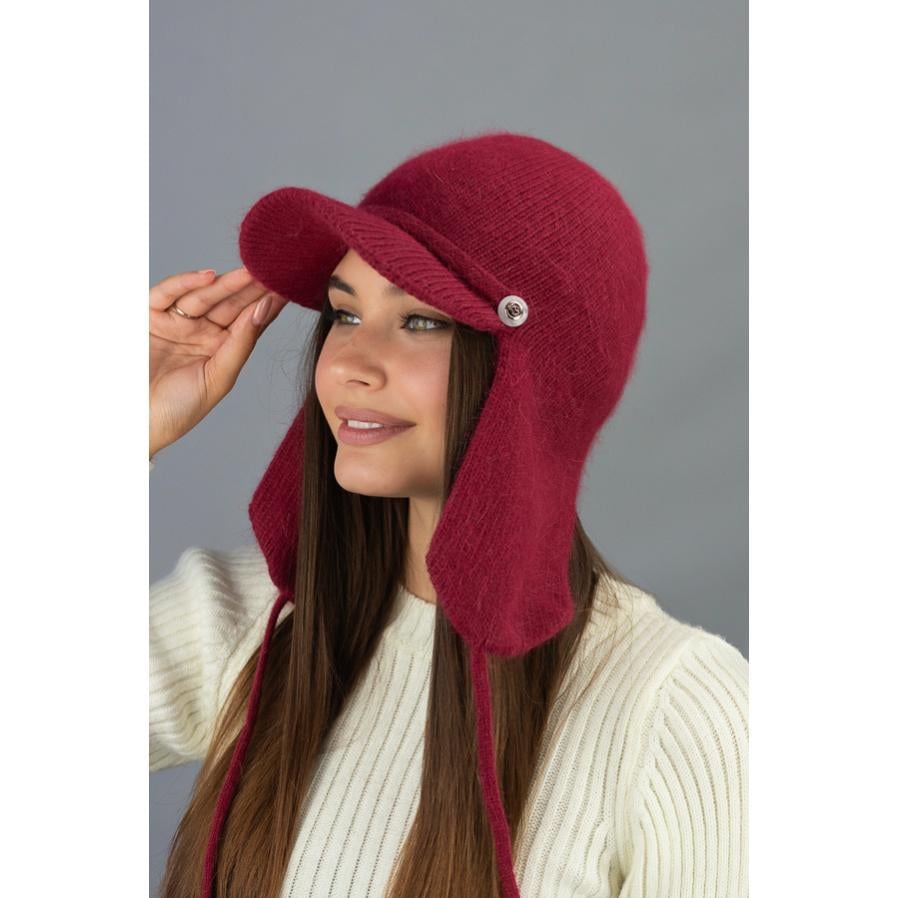 Шапка ушанка с козырьком женская из шерсти кролика с завязками Braxton 7235 one size Бордовый