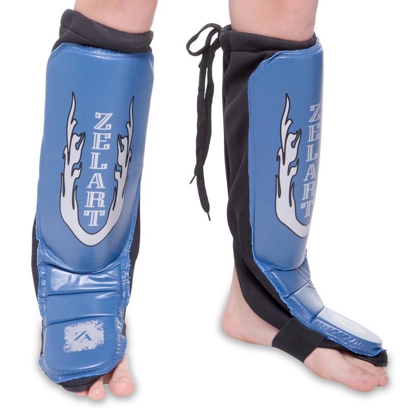 Защита голени и стопы Zelart кожа L Синий (ZB-7024)