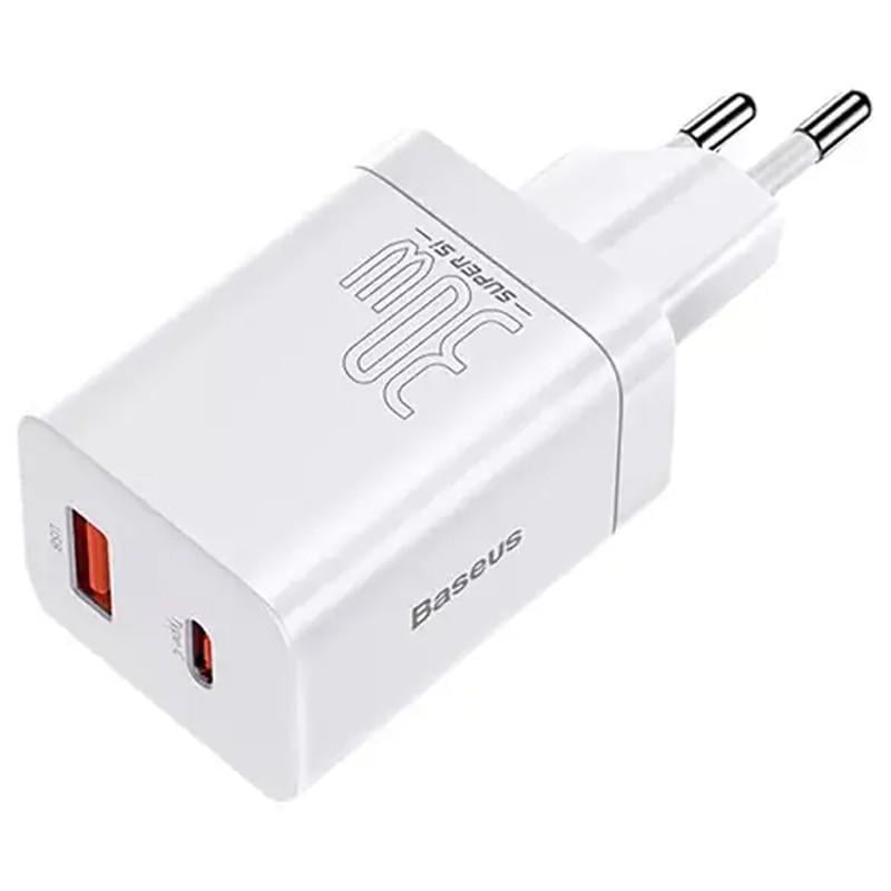 Зарядний пристрій мережевий BASEUS Super Si Pro Quick Charger 30W 1USB-A/1C CCSUPP-E White (00000062885_2)