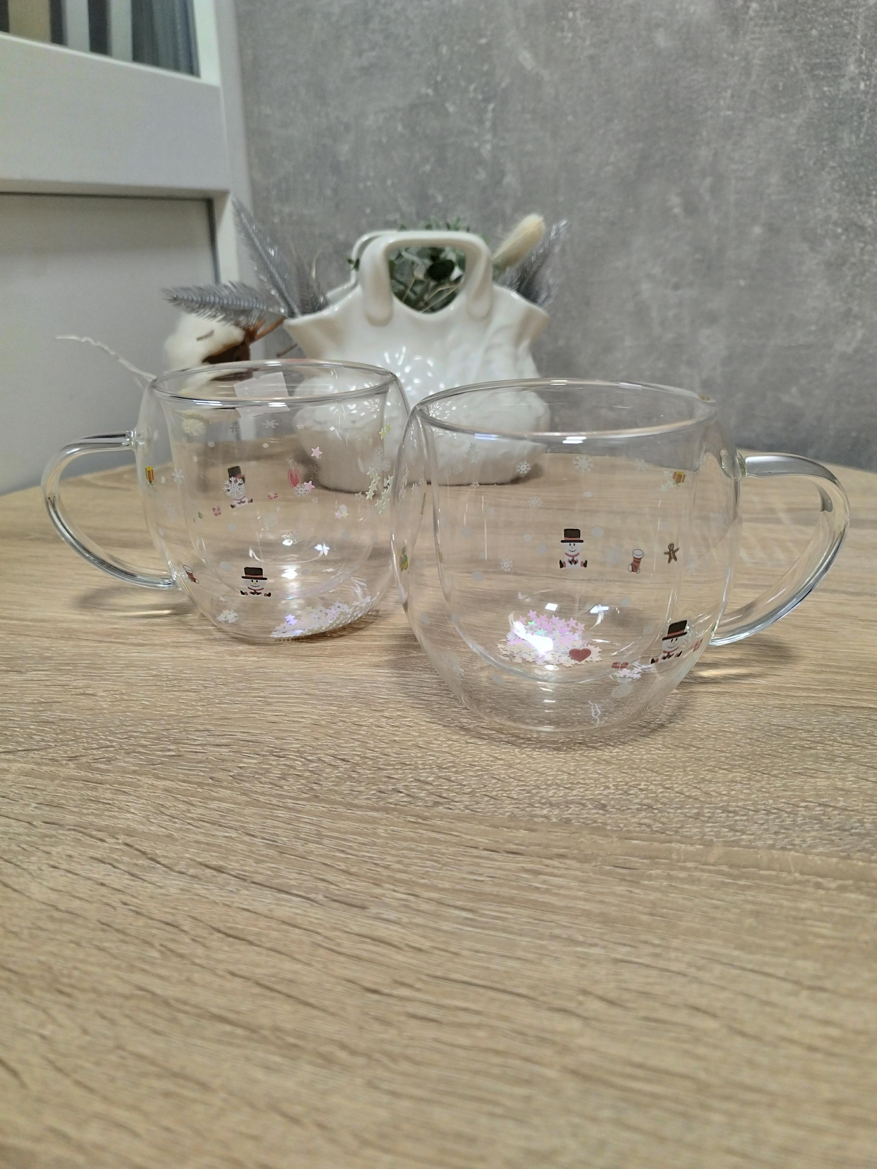 Набор новогодних чашек Vittora Морозные объятия с двойным дном 2 шт. 300 мл Прозрачный (VT-5331-300)