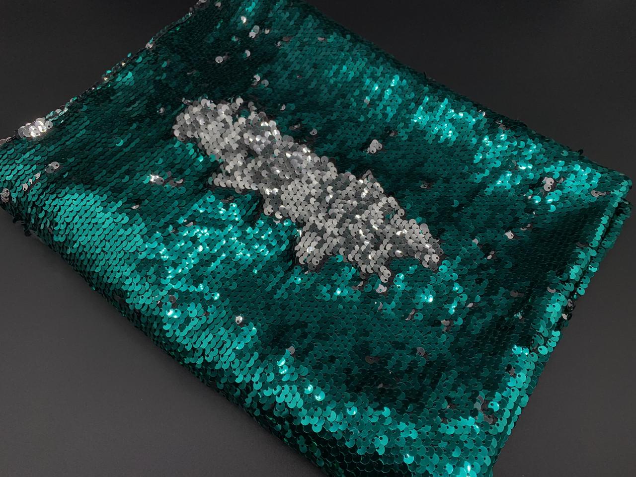 Ткань Пайетка перевертыш двухсторонняя 1 м Зелено-серебристый (885778520) - фото 3