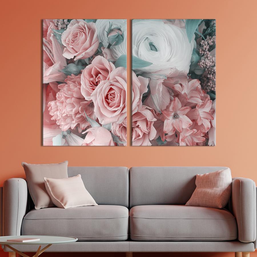 Модульная картина на холсте Диптих Нежные розы с лилиями 165x122 см (254-2)
