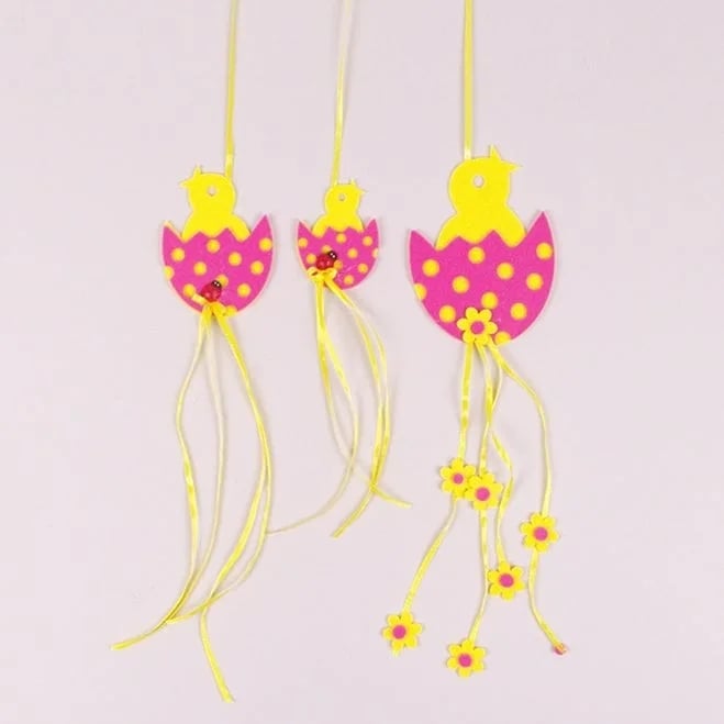 Комплект подвесок из фетра Flora Цыпленок 3 шт. Желто-малиновый (10456)