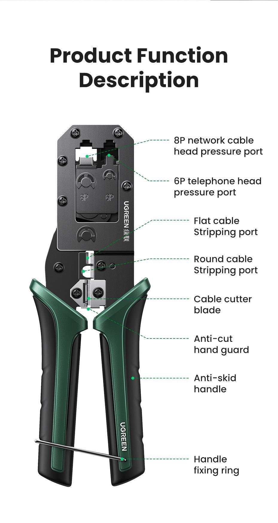 Кримпер для конекторів Ugreen RJ45 8P RJ11 6P з функцією різання (29516824) - фото 12