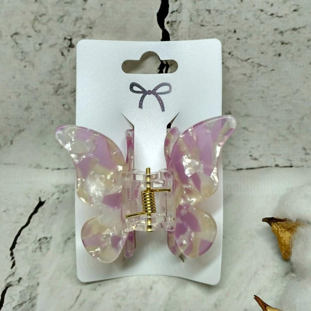 Крабик для волос Бабочка перламутр заколка зажим 6х4,5 см Сиреневый (21518-3)