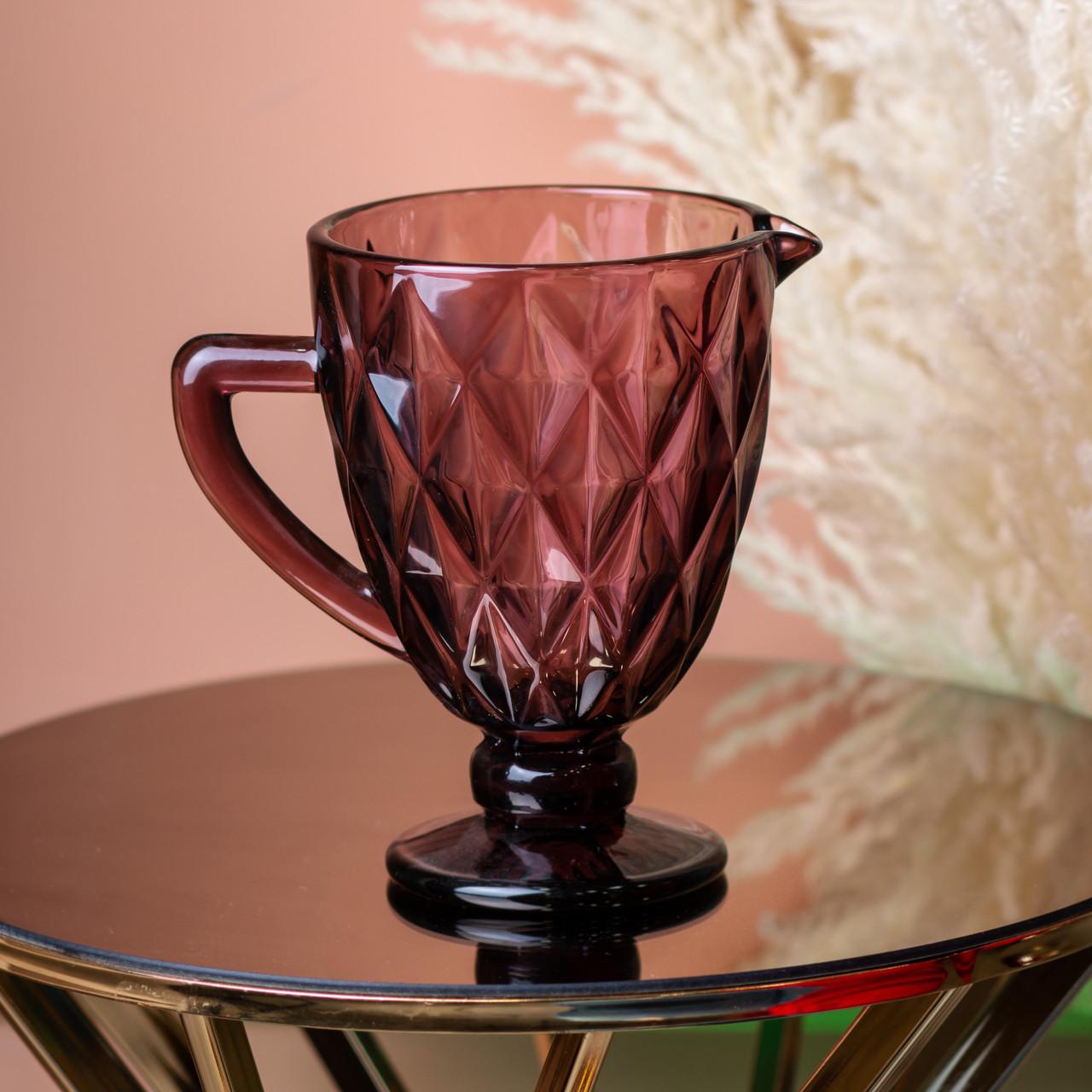 Кувшин для напитков с толстого стекла гранованый 1 л Розовый