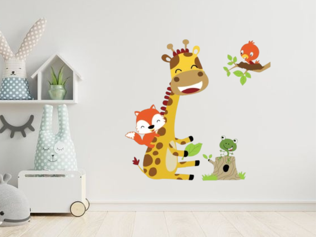 Наклейка вінілова Жираф і лисичка декоративна в дитячу кімнату для дівчаток і хлопчиків 60х90 см - фото 2