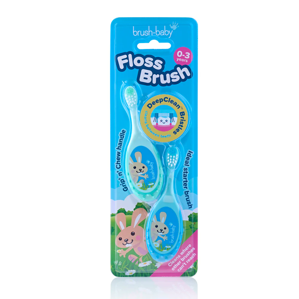 Набір дитячих зубних щіток Brush Baby Flossbrush до 3 років 2 шт. Блакитний/Зелений (7166)